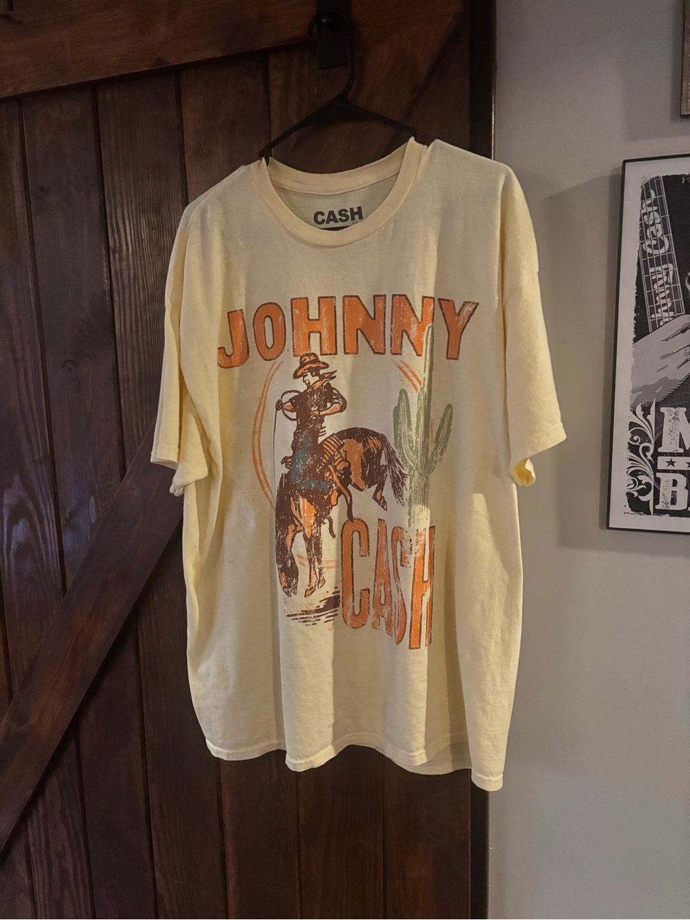 Ash Pale Yellow Johnny Cash Graphic Tee with Orange Accents